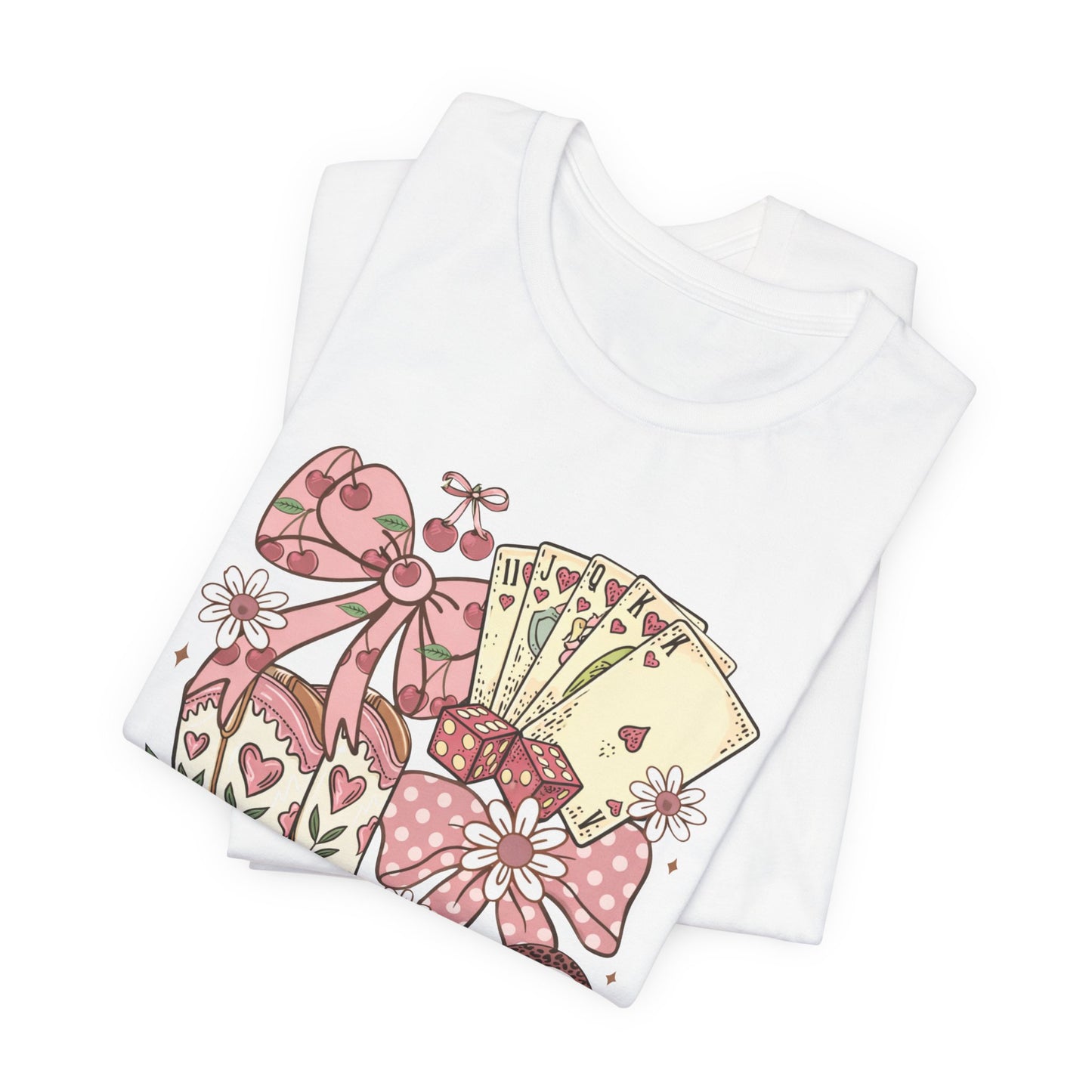 Cowgirl Luck Tee — Vintage Western Boots, Poker Cards & Bows Graphic Tee