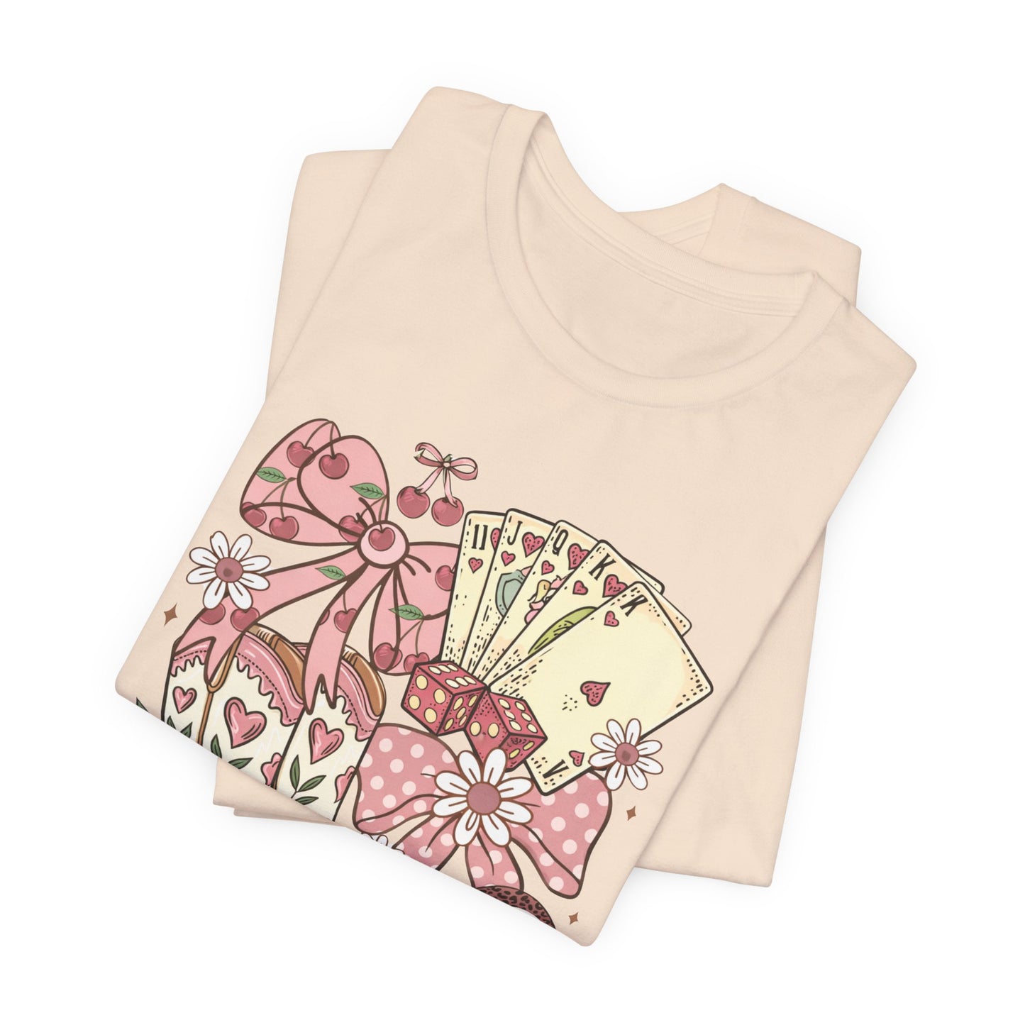 Cowgirl Luck Tee — Vintage Western Boots, Poker Cards & Bows Graphic Tee