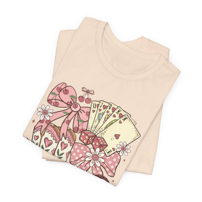 Cowgirl Luck Tee — Vintage Western Boots, Poker Cards & Bows Graphic Tee