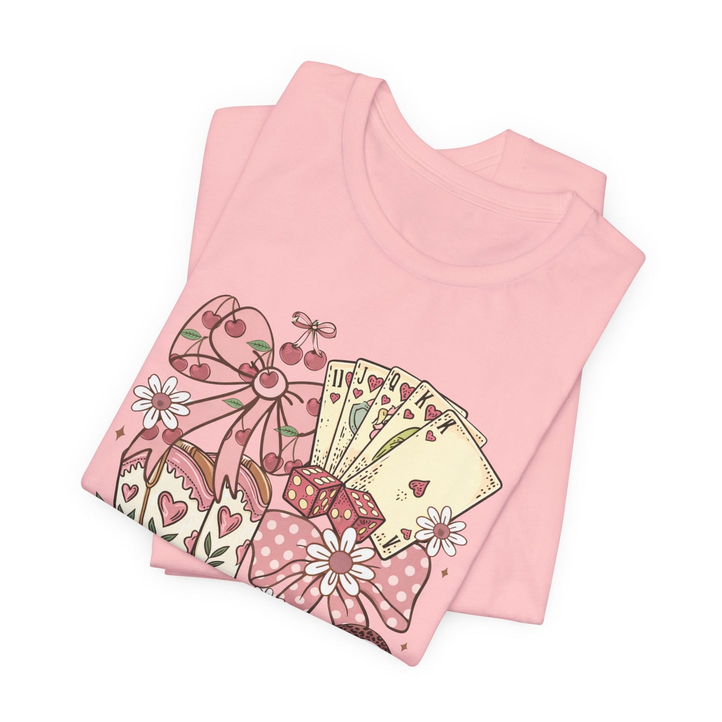 Cowgirl Luck Tee — Vintage Western Boots, Poker Cards & Bows Graphic Tee