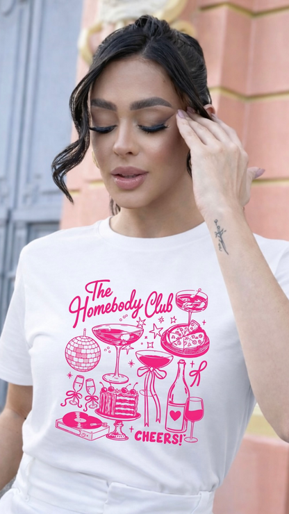 The Homebody Club Luxury Tee – Pink Aesthetic Graphic Shirt, Cozy Chic Lifestyle, Feminine Statement T-Shirt