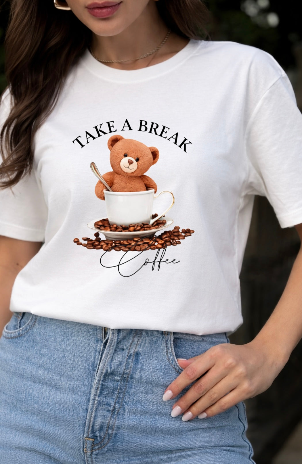 Cute Teddy in Coffee Cup Graphic T-Shirt