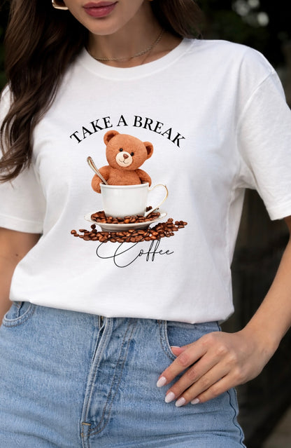 Cute Teddy in Coffee Cup Graphic T-Shirt