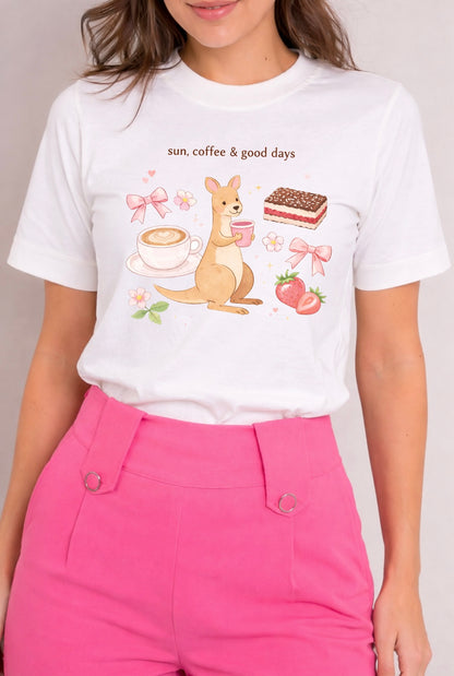 Sun, Coffee & Good Days Cute Cafe Graphic T-Shirt