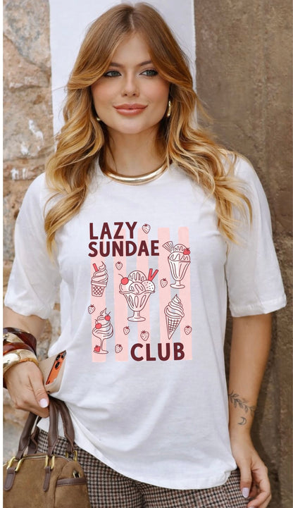 Lazy Sundae Club T-Shirt Retro Ice Cream Graphic Tee