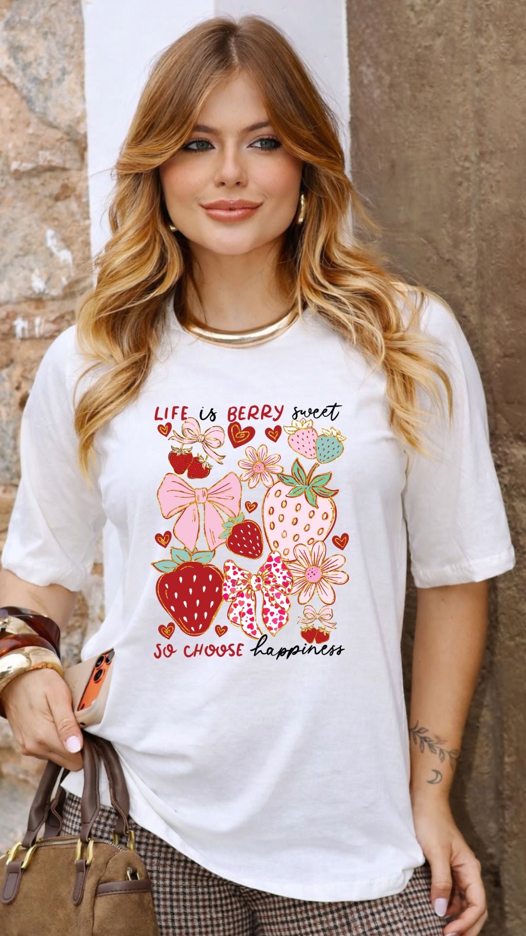Strawberry Joy Tee  "Life is Berry Sweet" Floral Graphic T-Shirt