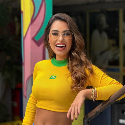 Brazil Flag Ribbed Crop Top